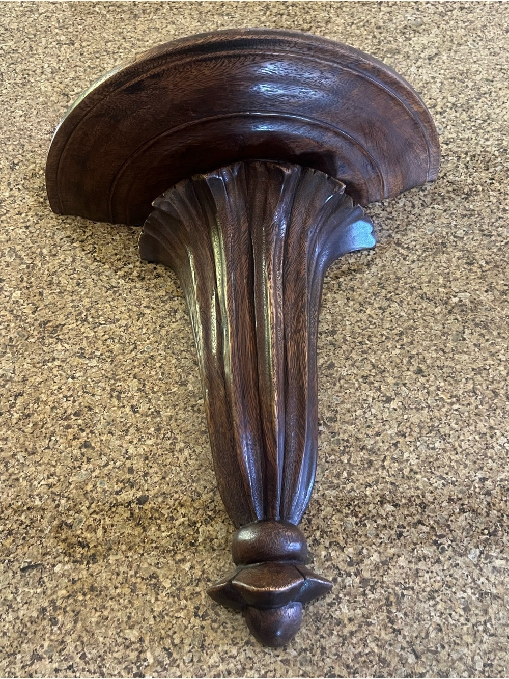 Vintage 15” Hand Carved Fluted Solid Dark Stained Wood Wall Sconce Shelve